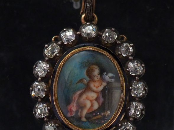 Pendentif porte-photo fin XVIIIème - début XIXème en or jaune et argen