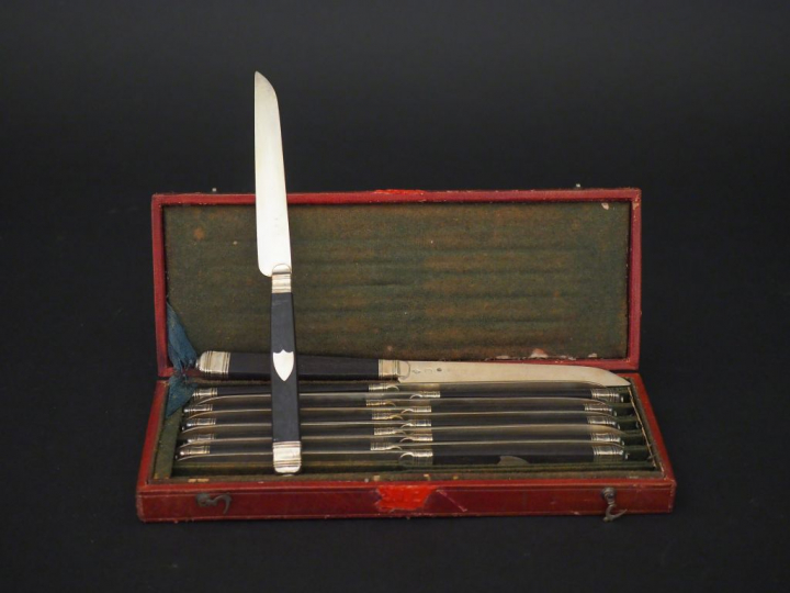 	Suite de douze couteaux à fruits Restauration. Lames argent, poinçon 