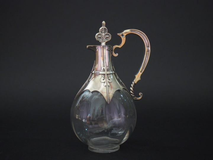 CARDEILHAC à Paris Verseuse 1900 en cristal et argent, poinçon Minerve