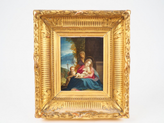 Vente aux enchères Ecole XVIIème "Vierge allaitante, Saint Jean- Baptiste et Sainte Anne"