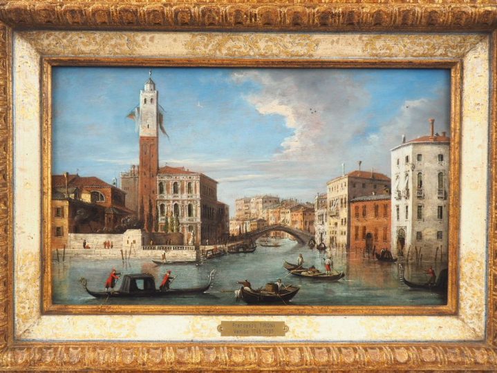 Ecole vénitienne XVIIIème. "Venise, le grand canal". Huile sur panneau