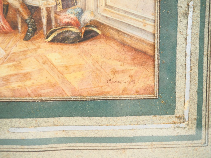 Ecole française XIXème.  "Salon de musique" Paire de gouaches.  Dim. 1