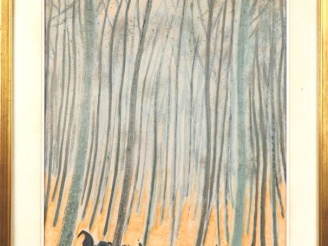 Vente aux enchères André BRASILIER.  "Cavaliers dans la forêt". Lithographie signée en ba