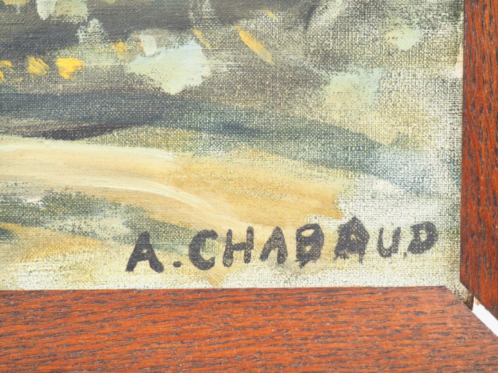 A. CHABAUD.  "Le chemin dans la montagnette". Huile sur toile, signée 