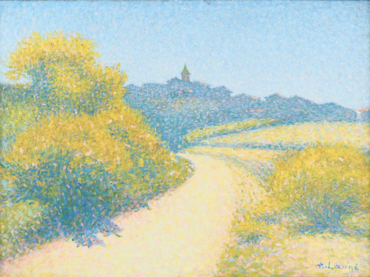 A. LAUGE.  "Route aux genêts vers Cailhau" Huile sur toile. Circa 1920