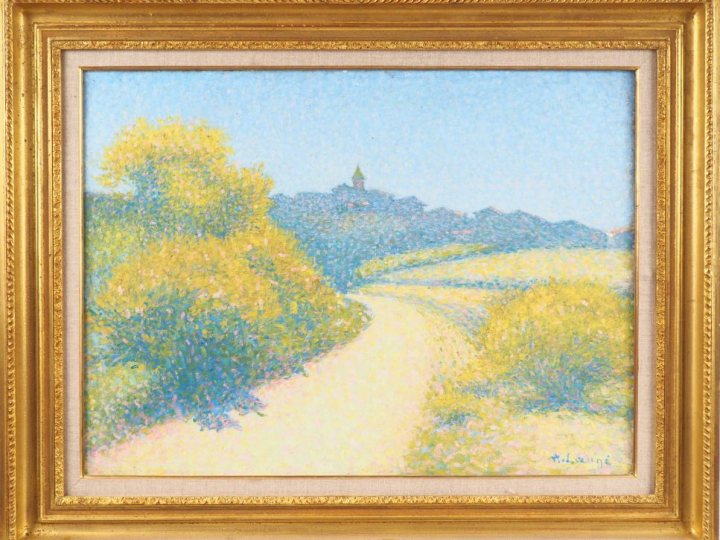 A. LAUGE.  "Route aux genêts vers Cailhau" Huile sur toile. Circa 1920