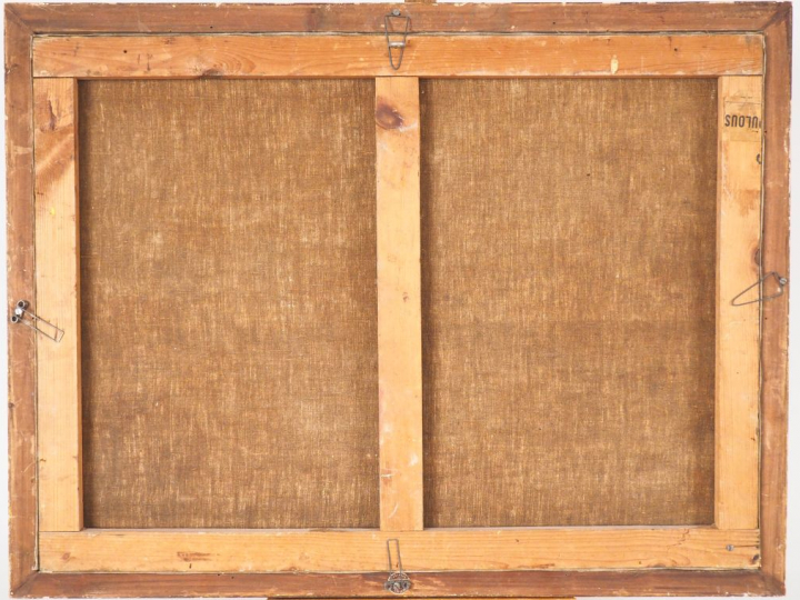A. LAUGE. "Meules près de Cailhau" Huile sur toile, signée en bas à dr