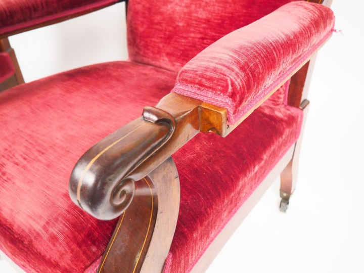 	Paire de fauteuils Restauration en acajou marqueté de bois clair, à d