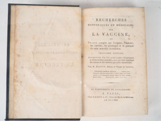 Vente aux enchères [Médecine] HUSSON. Recherches historiques et médicales sur la vaccine 