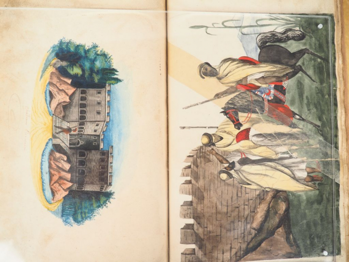 MANUSCRIT ILLUSTRE D'UN SOLDAT DE L'EMPIRE. CHANSONS, POEMES, AQUARELL