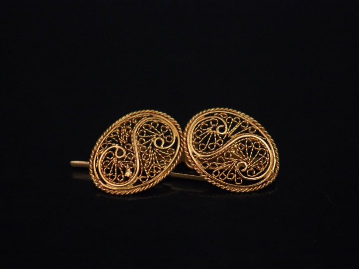 Paire de boutons de manchettes en or jaune, à décor ajouré et filigran