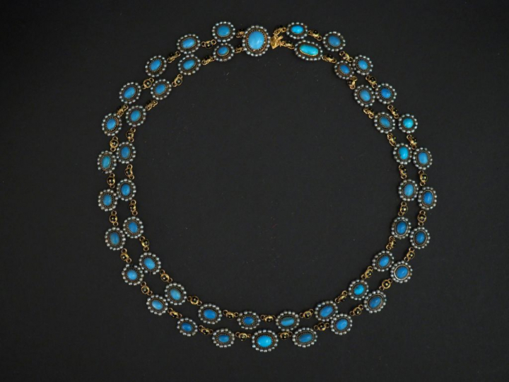 Collier Napoléon III double rangs en or jaune, composé de maillons en 