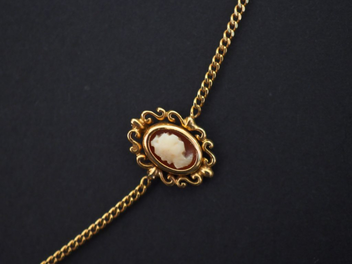 Collier souple en or jaune, à décor de cinq maillons ovales sertis de 