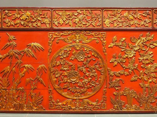 Travail de Ningbo - Chine fin XIXe siècle,  Grand panneau en bois laqu