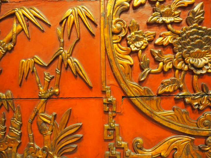 Travail de Ningbo - Chine fin XIXe siècle,  Grand panneau en bois laqu