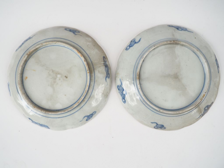 Paire d'assiettes en porcelaine d'imari décor de scène paysagée, d'ois