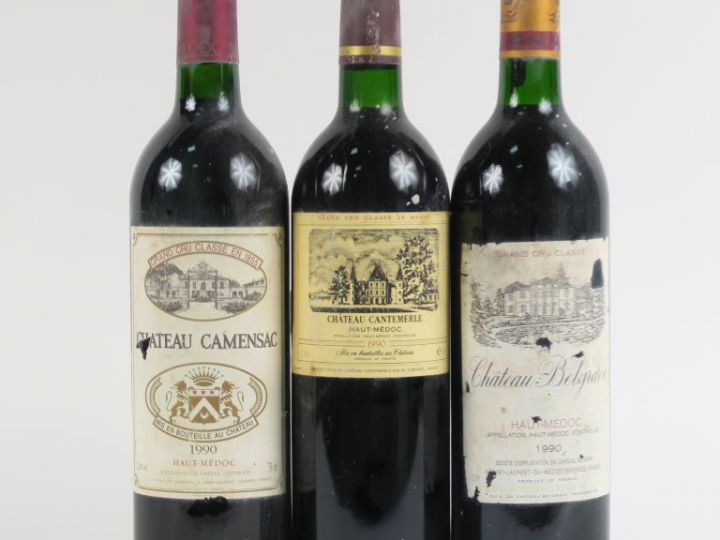 3 BOUTEILLES GCC HAUT MEDOC 1990 : 1 CHÂTEAU BELGRAVE ELA - 1 CHÂTEAU 