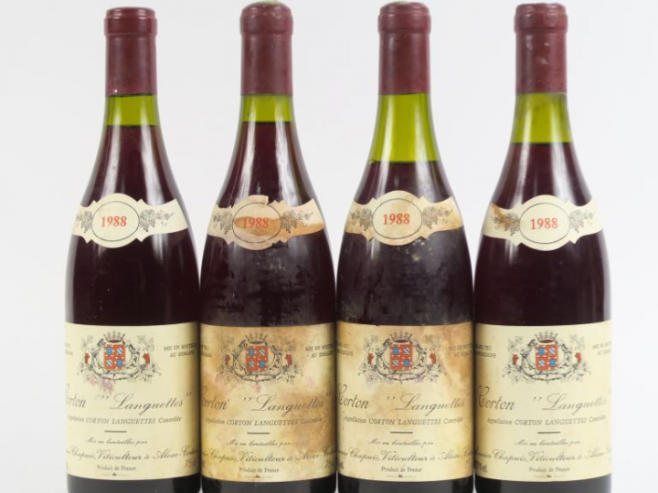 4 BOUTEILLES CORTON LANGUETTES MAURICE CHAPUIS - 1988 - 1 à 4 CM/2 ET