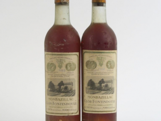 Vente aux enchères 2 BOUTEILLES CLOS FONTINDOULE MONBAZILLAC - 1962 - 1 BG/1 LB/BLS