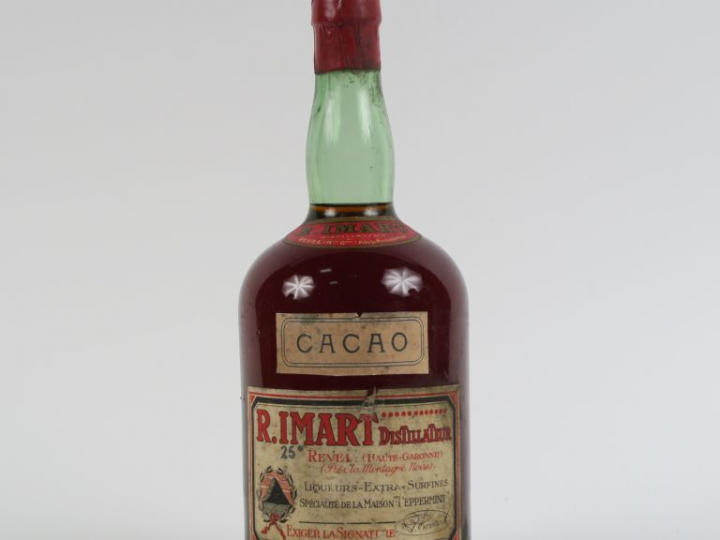 1 VIEILLE BOUTEILLE LIQUEUR CACAO R. IMART 25° - CAPSULE ÉTAIN