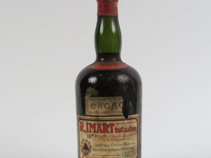 1 VIEILLE BOUTEILLE LIQUEUR CACAO R. IMART 25° - CAPSULE ÉTAIN
