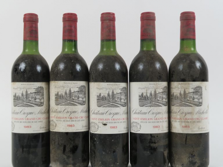 5 BOUTEILES CHÂTEAU CROQUE MICHOTTE GCC ST EMILION - 1983 - 1 BG/2 LB/