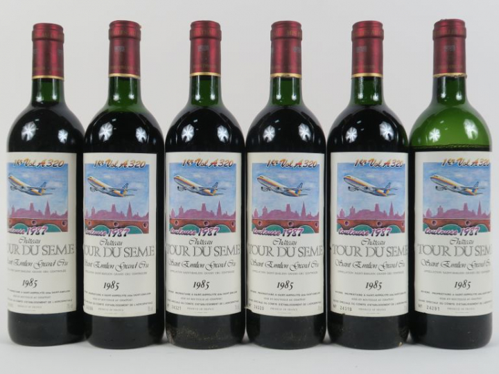 6 BOUTEILLES CHÂTEAU TOUR DE SEME ST EMILION GC '1er VOL A320' - 1985 