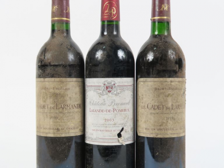 3 BOUTEILLES : 2 LE CADET DE LARMANDE 1989 1 BG/BS - 1 CHÂTEAU BROUARD
