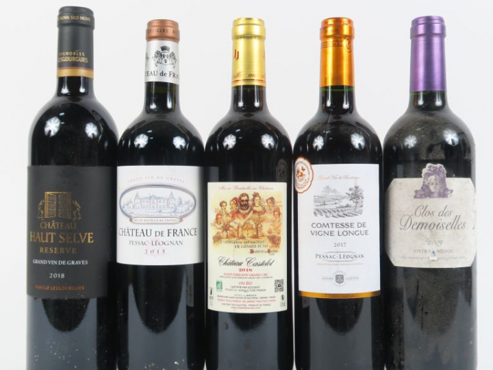 5 BOUTEILLES : 1 CHÂTEAU HAUT SELVE GRAVES 2018 - 1 CHÂTEAU DE France 