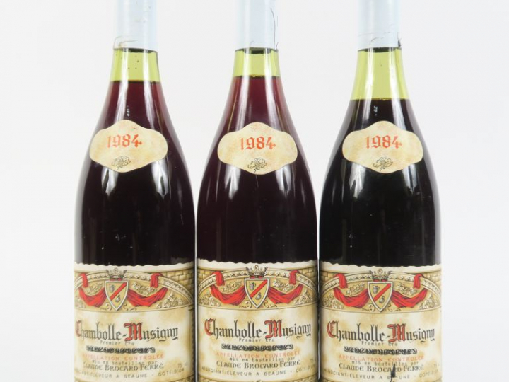 3 BOUTEILLES CHAMBOLLE MUSIGNY 1er CRU CLAUDE BROCARD FERRÉ- 1984 - 1 
