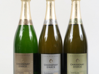 Vente aux enchères 3 BOUTEILLES CHAMPAGNE CHASSENAY D'ARCE : 1 VINTAGE 2008 - 1 BLANC DE 