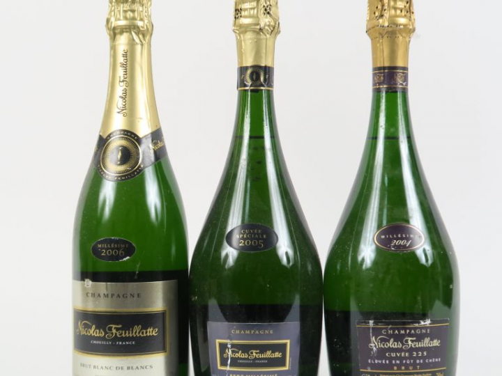 3 BOUTEILLES CHAMPAGNE NICOLAS FEUILLATTE : 1 'CUVÉE 225' 2004 - 1 'CU