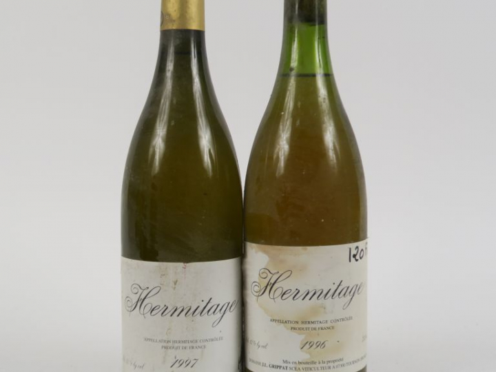 2 BOUTEILLES HERMITAGE J.L. GRIPPAT : 1 BLANC 1996 CAPSULE ABSENTE - 1