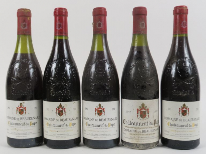 5 BOUTEILLES CHATEAUNEUF DU PAPE DOMAINE DE BEAURENARD : 1 de 1992 - 2