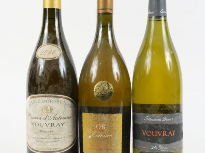 3 BOUTEILLES VOUVRAY : 1 DOMAINE D'ORFEUILLES 2011 - LA FOLIE DEMI SEC