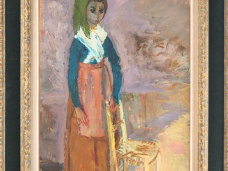Vente aux enchères Christian Hugues CAILLARD. "Portrait de jeune femme au fichu". Huile s