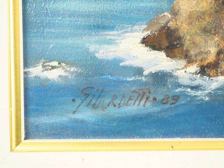 GILARDETTI. "Vue de San Fruttuoso". Huile sur isorel, signée en bas à 