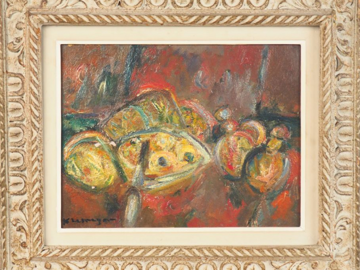 Pinchus KREMEGNE. "Nature morte aux fruits". Huile sur toile, signée e
