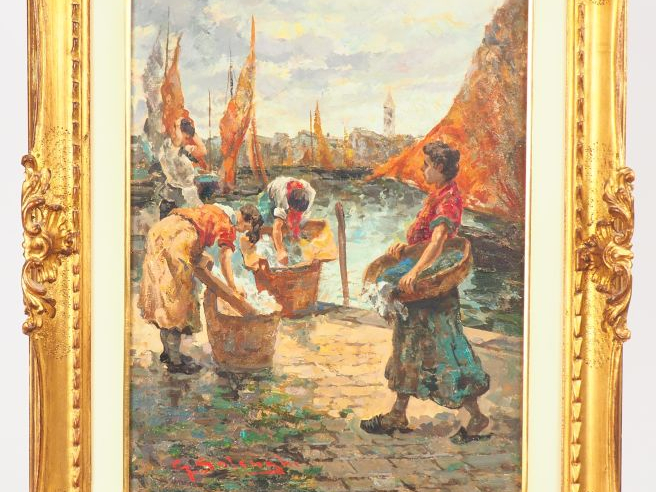 Giuseppe SOLENGHI. "Marayeuses". Huile sur toile, signée en bas à gauc