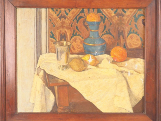 Vente aux enchères Ecole française fin XIXème début XXème. "Nature morte aux oranges". Hu