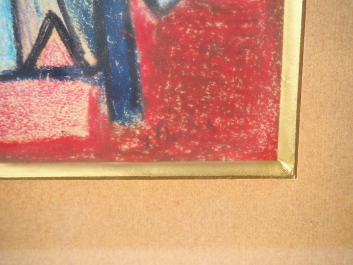 Isaac PAILES "Composition cubiste". Dessin au crayon gras, signé en ba