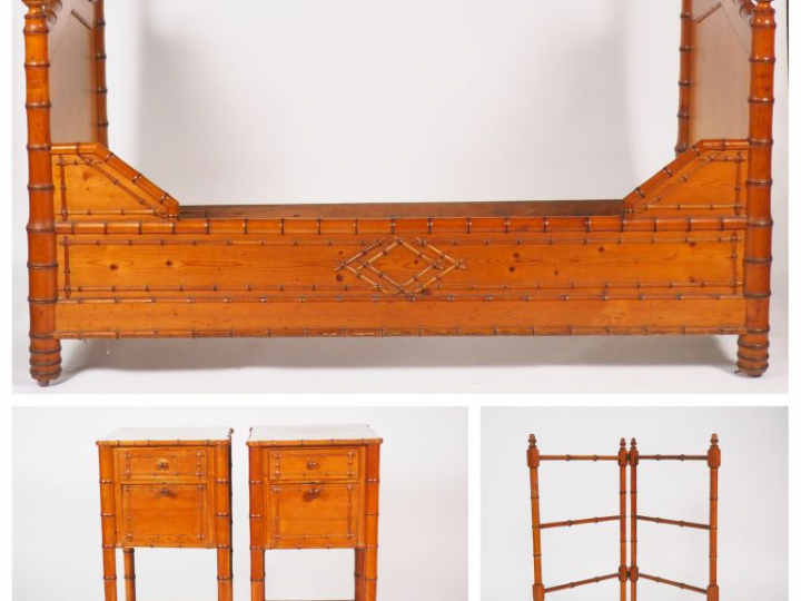 Chambre à coucher Napoléon III en bois sulpté à décor de bambou. compr