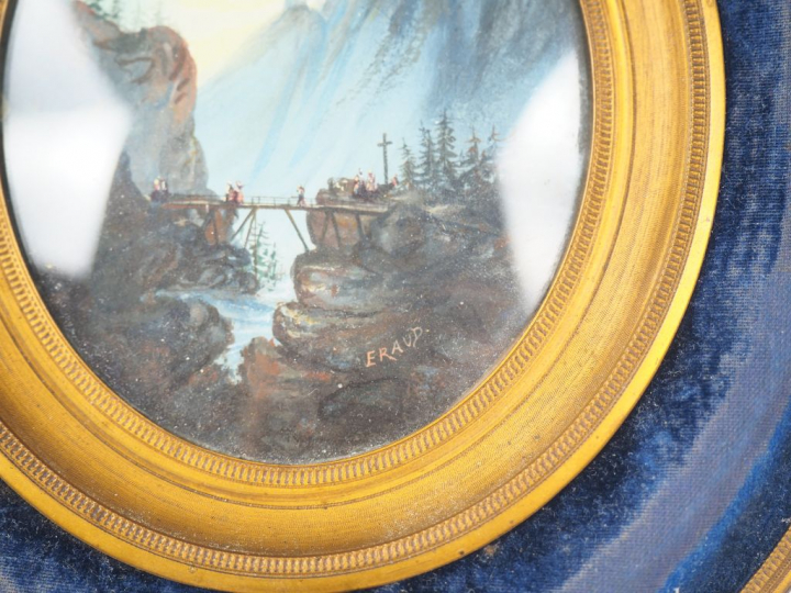 ERAUD. Miniature "vue de montagne", signée. Dim. 10 x 8 cm.