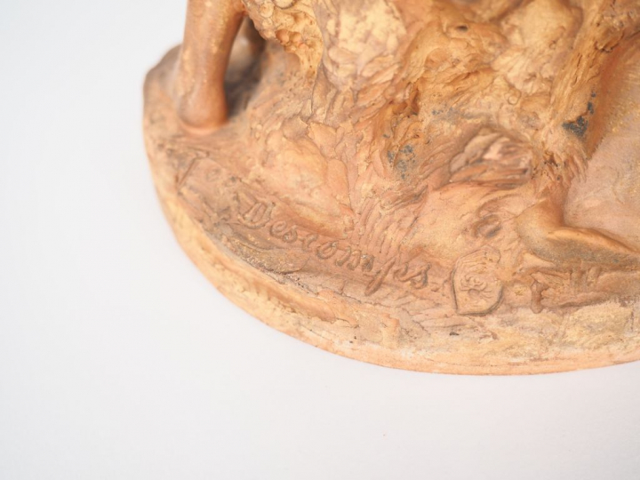 Joe DESCOMPS. "Bacchanales". Groupe en terre cuite. Signé. (petits acc