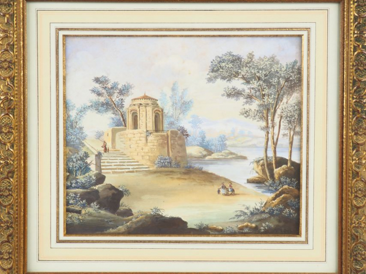 Ecole française fin XVIIIème début XIXème. "personnages cheminant". Pa