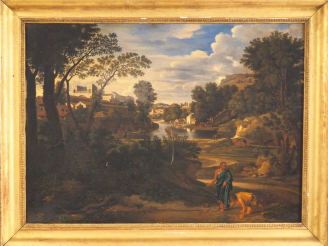 Vente aux enchères Ecole française fin XVIIIème début XIXème. "Personnages dans un paysag