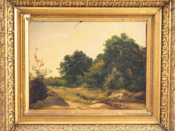 Ecole française XIXème. "Paysage".  Huile sur toile. Dim. 31 x 39 cm
