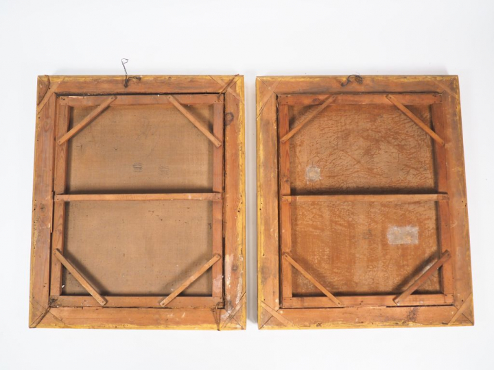 Ecole française XIXème. Paire de portraits dans des cadres en bois et 