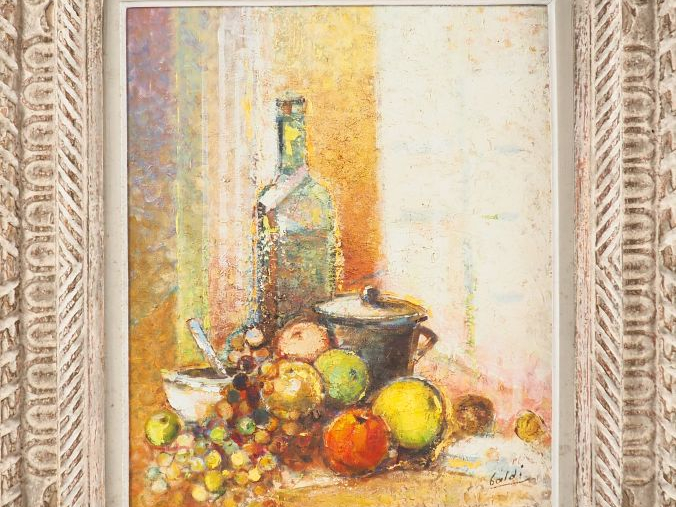 Pierre BALDI. "Nature morte" Huile sur toile, signée en bas à droite. 