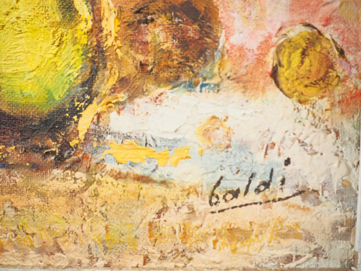 Pierre BALDI. "Nature morte" Huile sur toile, signée en bas à droite. 